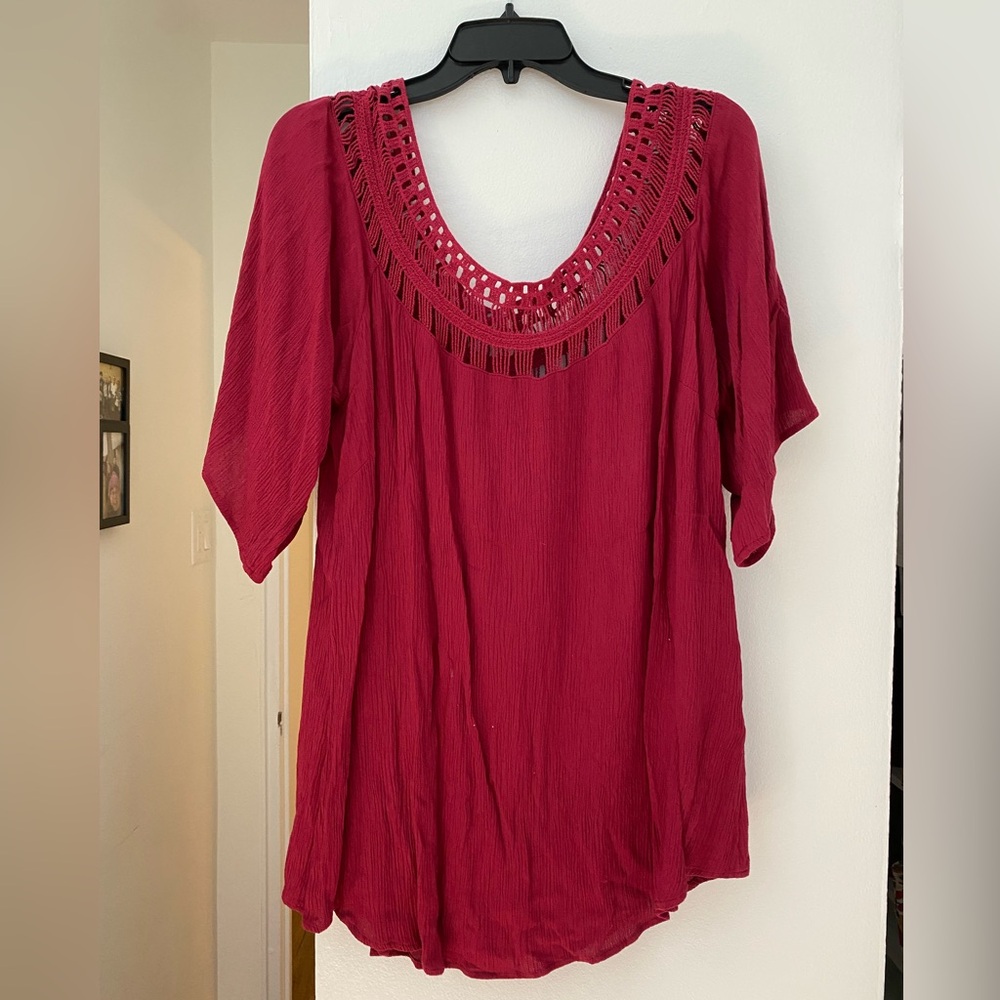 City Chic Red Crochet Trim Top - Like New